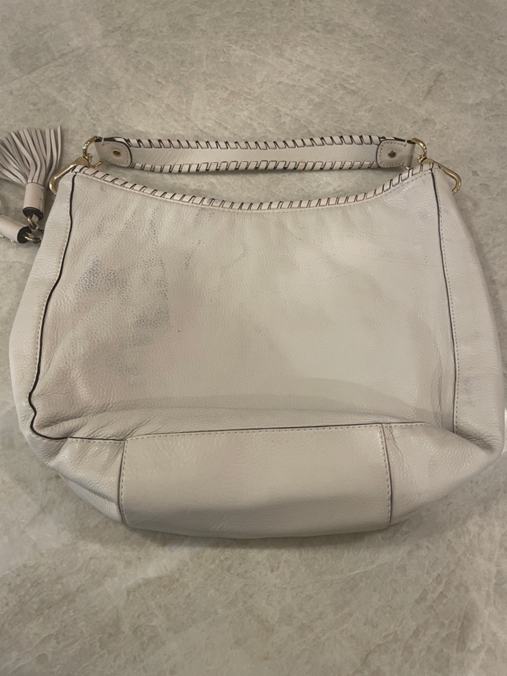 Michael Kors Cream Leather Hobo with Tassel and Gold Charm - Picture 7 of 11